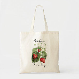Bolsa Tote Nome Personalizado do Morango Vermelho Bonito Vint