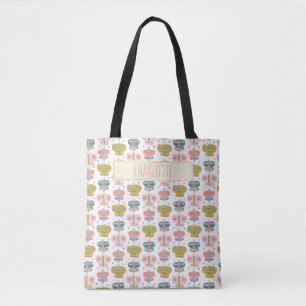 Bolsa Tote Nome Personalizado do Padrão de Borboletas Rosa C