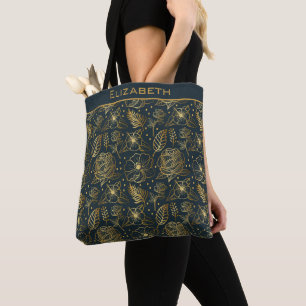 Bolsa Tote nome personalizado do padrão uniforme floral do ou