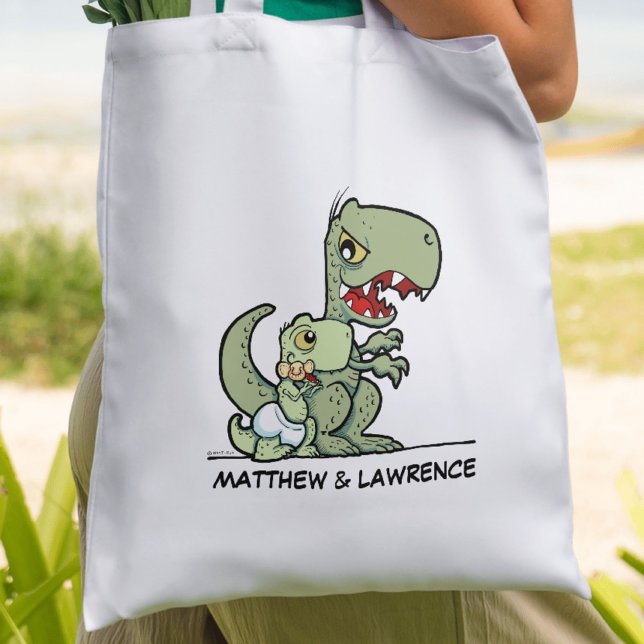 Bolsa Tote Nome Personalizado do Pequeno Irmão T-Rex Dinossau (Personalized Little Brother T-Rex Dinosaur Name Tote Bag)