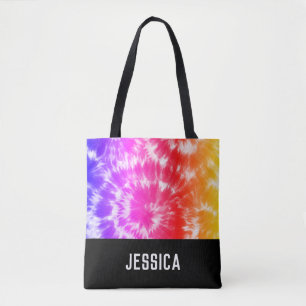 Bolsa Tote Nome Personalizado do Rainbow Tie Dye Psychedelic