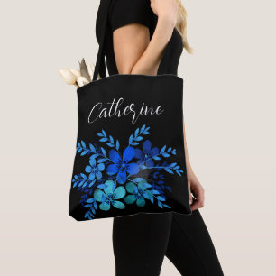 Bolsa Tote Nome Personalizado do Script Boho de Flores Selvag