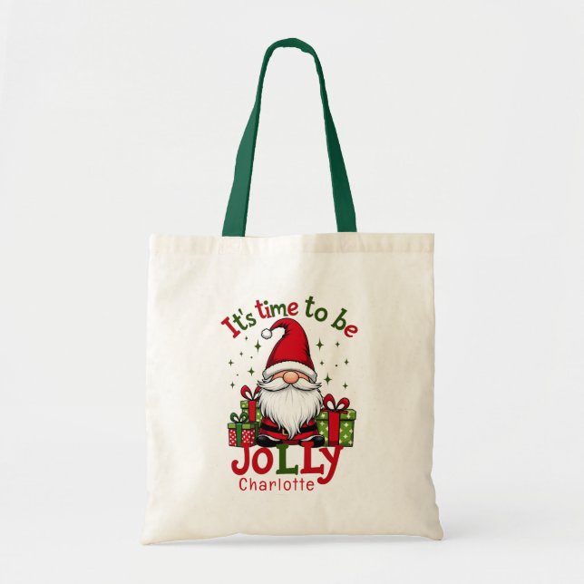 Bolsa Tote Nome Personalizado dos Papais noeis de Feliz Natal (Frente)