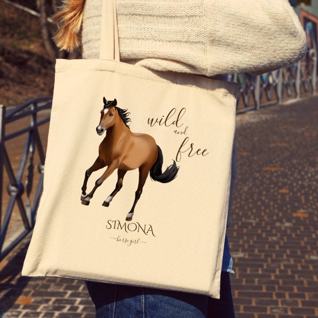 Bolsa Tote Nome personalizado dos presentes de cavalos Mustan (Horse themed gifts for girls personalized name mustang tote bag)