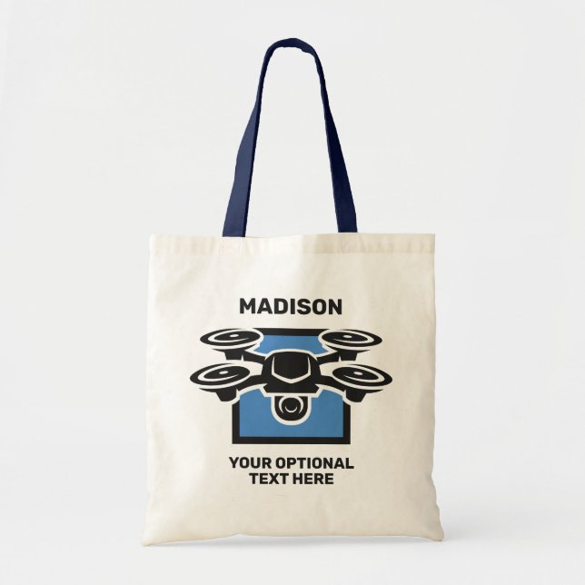 Bolsa Tote Nome Personalizado e Drone de Texto (Frente)
