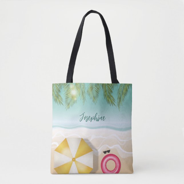 Bolsa Tote Nome Personalizado E Folhas Tropicais De Palma De  (Frente)