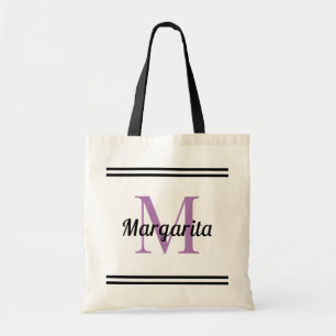 Bolsa Tote Nome Personalizado e listras de ambos os lados Bol