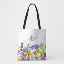 Bolsa Tote Nome Personalizado e Monograma de Flores Selvagens