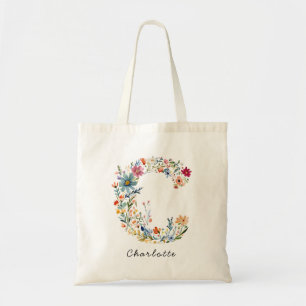 Bolsa Tote Nome Personalizado e Monograma Floral 'C'