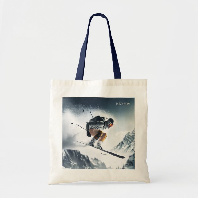 Bolsa Tote Nome Personalizado - esquiador Mountain (Frente)