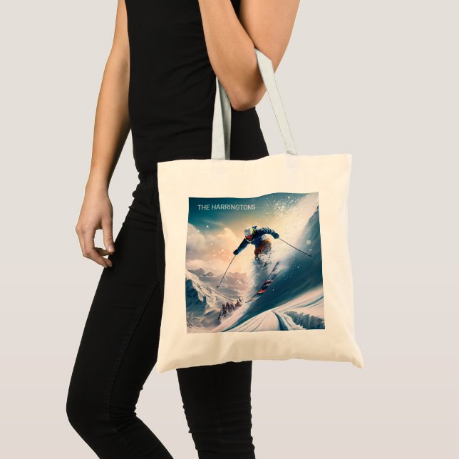 Bolsa Tote Nome Personalizado - esquiador Mountain (Frente (produto))