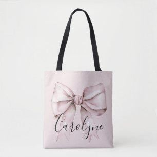 Bolsa Tote Nome Personalizado estética coquette laço rosa