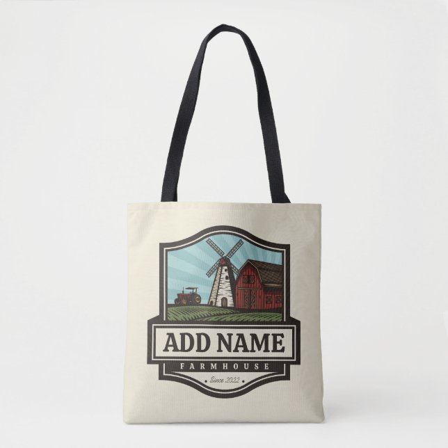 Bolsa Tote NOME Personalizado Farmhouse Rustic Farmhouse Old  (Frente)