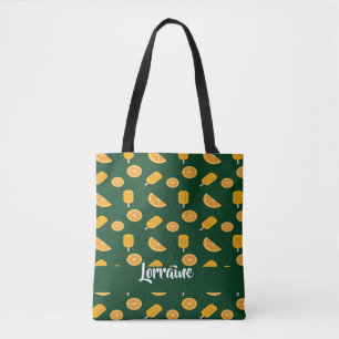 Bolsa Tote Nome personalizado fatias laranja e sorvete verde