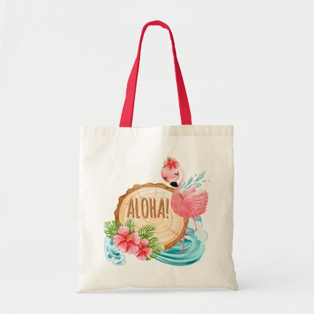 Bolsa Tote nome personalizado feminino flamingo sacos de tote (Frente)