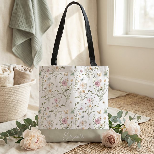 Bolsa Tote Nome Personalizado Flor de Campo (Criador carregado)