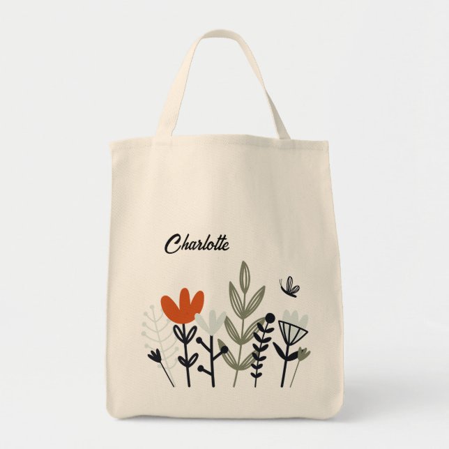 Bolsa Tote Nome Personalizado Floral Moderno (Frente)