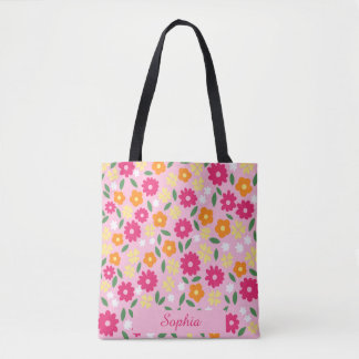 Bolsa Tote Nome Personalizado Floral Pastel Colorido Fofo