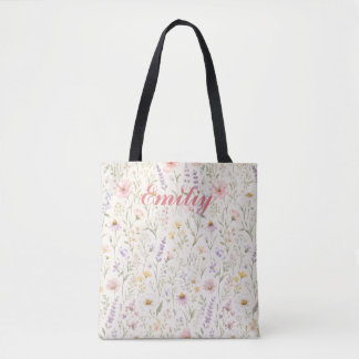 Bolsa Tote Nome Personalizado Floral Pastel Colorido Fofo em