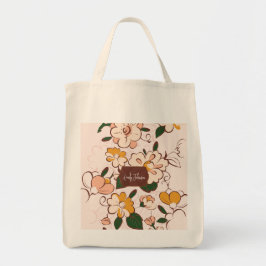 Bolsa Tote Nome Personalizado Floral Retro Bloom Botânico