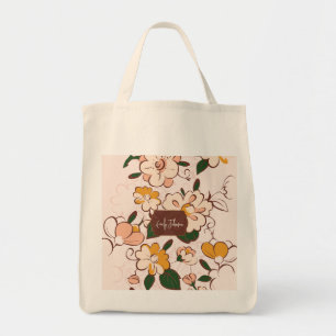 Bolsa Tote Nome Personalizado Floral Retro Bloom Botânico