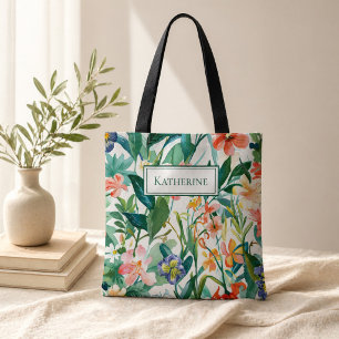 Bolsa Tote Nome Personalizado Floral Tropical