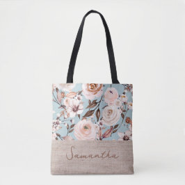 Bolsa Tote Nome Personalizado Floral Watercolor