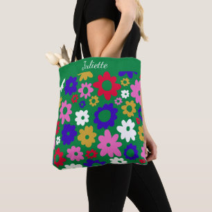 Bolsa Tote Nome Personalizado Flores Verdes Retroverdes Vibra