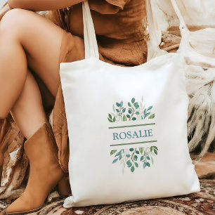 Bolsa Tote Nome Personalizado Folhagem Botânica