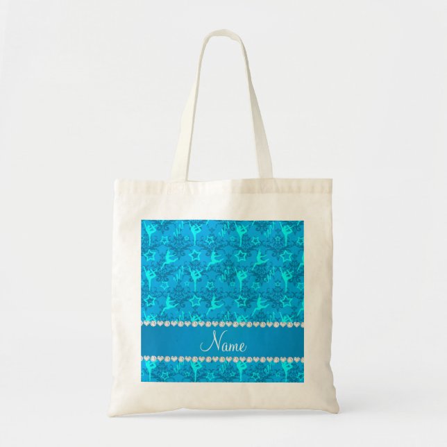 Bolsa Tote Nome personalizado ginástica azul-azul-céu (Frente)
