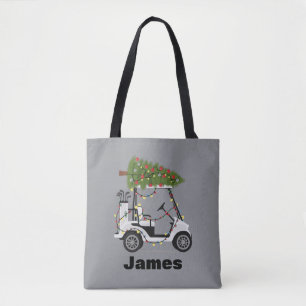 Bolsa Tote Nome Personalizado Golfer Natal Carrinho de Golfe