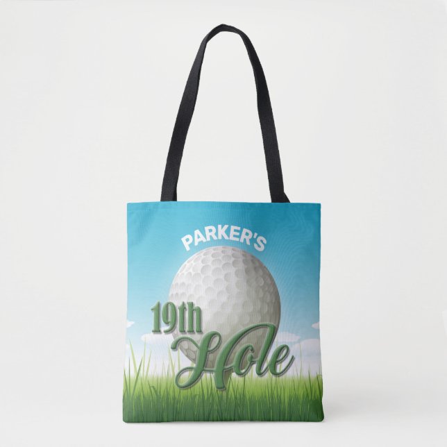 Bolsa Tote NOME Personalizado Golfer Pro Ball 19th Hole (Frente)