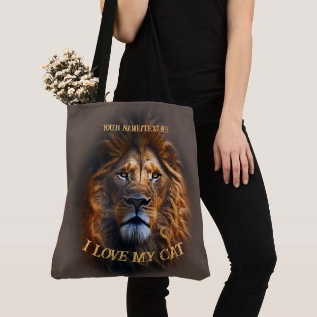 Bolsa Tote Nome Personalizado "I Love My Cat" (Eu Amo Meu Gat (Close Up)