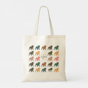 Bolsa Tote Nome Personalizado Inicial Bulldog Floral Vintage 