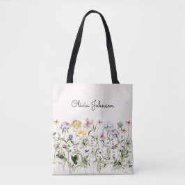 Bolsa Tote Nome Personalizado Jardim de Flor Selvagem