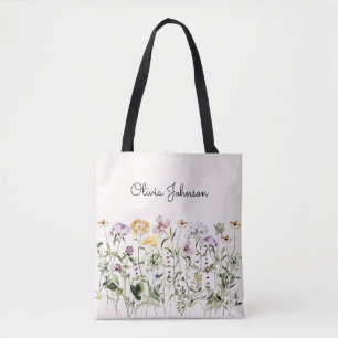 Bolsa Tote Nome Personalizado Jardim de Flor Selvagem