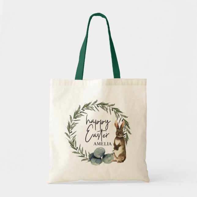 Bolsa Tote Nome Personalizado Kids Oferta de Páscoa de Aquare (Frente)