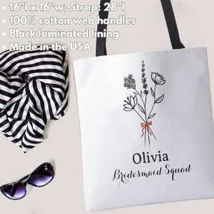 Bolsa Tote Nome Personalizado, Laço de Flor Rústico, Dama de 