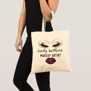 Bolsa Tote Nome Personalizado Makeup Artist Kiss Eyelashes Gi