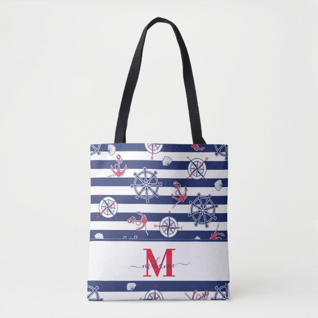 Bolsa Tote Nome Personalizado Marinho Branco e Azul do marinh (Frente)