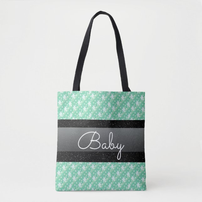 Bolsa Tote Nome Personalizado Mint Green Bolinhas Baby (Frente)