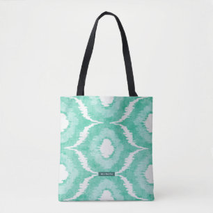 Bolsa Tote Nome Personalizado Mint Ikat Pattern Bridesmaid