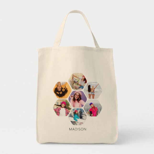 Bolsa Tote Nome Personalizado Moderno da Colagem de Fotografi (Frente)