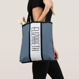 Bolsa Tote Nome Personalizado Moderno Fofo Azul Preto Branco