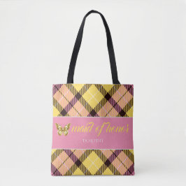 Bolsa Tote Nome Personalizado Moderno Tartan Bridesmaid