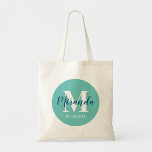 Bolsa Tote Nome personalizado monograma elegante azul turques