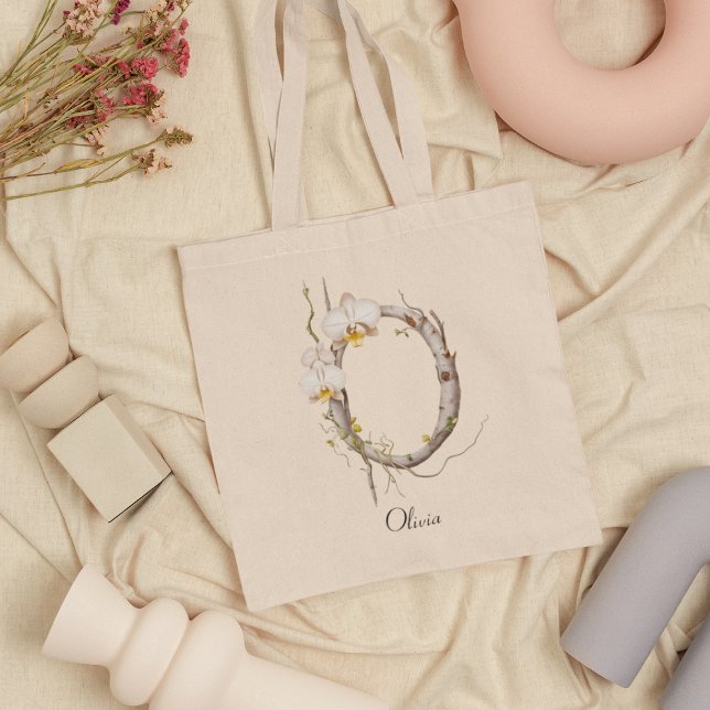 Bolsa Tote Nome Personalizado Monograma Floral O das Orquídea (Criador carregado)