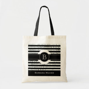 Bolsa Tote nome personalizado/monograma inicial preto/branco