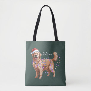 Bolsa Tote Nome Personalizado Natal Cachorro Retriever Dourad