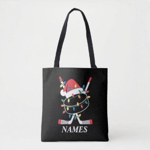 Bolsa Tote Nome Personalizado Natal Hockey Xmas Chapéu de Pap